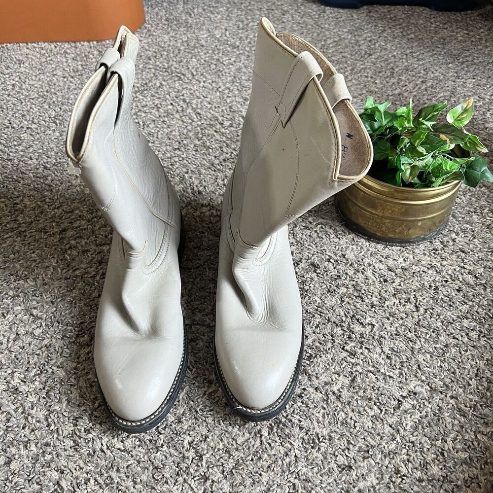 COWTOWN Boots Mens Size 8.5 N Light Gray Leather Roper Cowboy Western